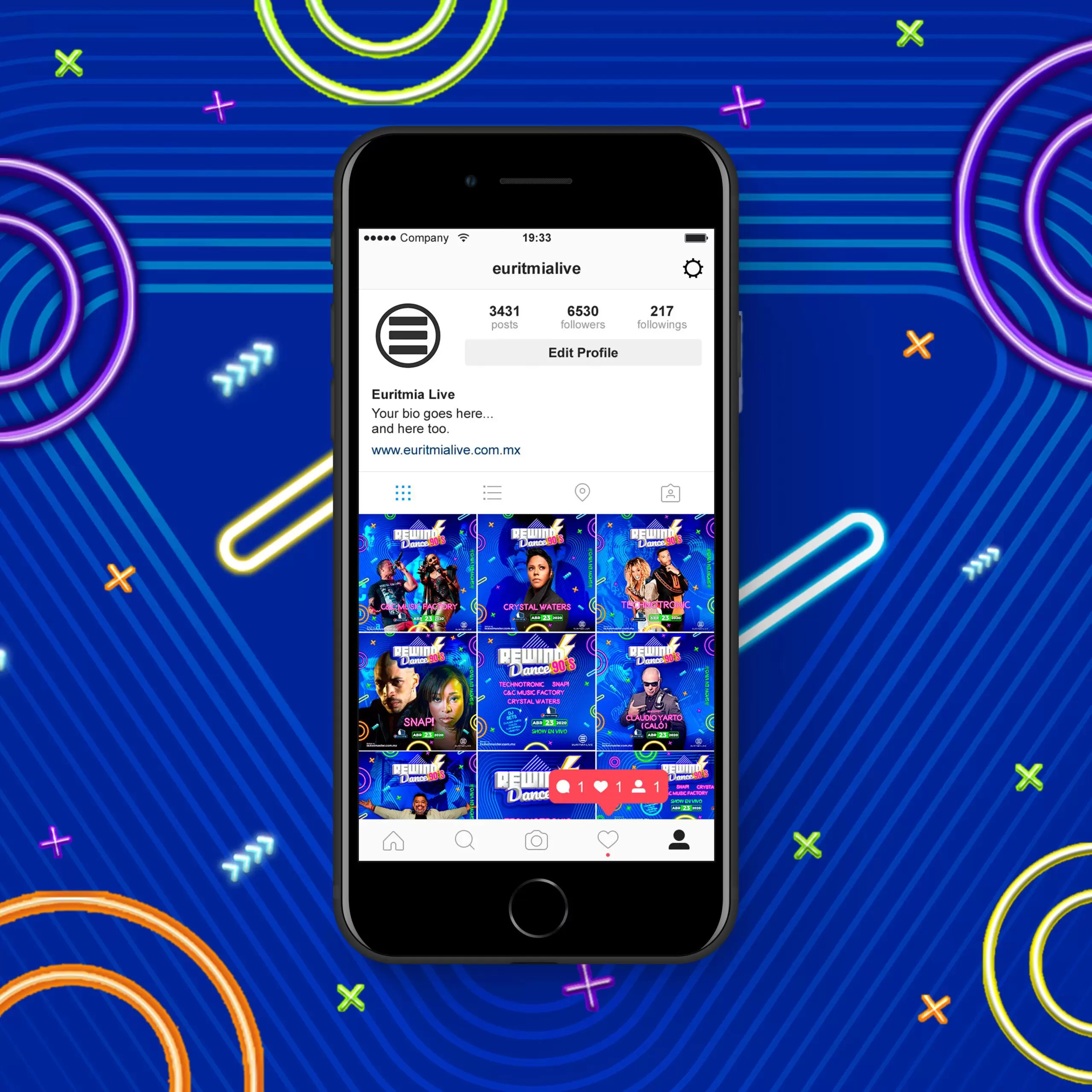 Redes Sociales mobile Rewind Dance 90´s